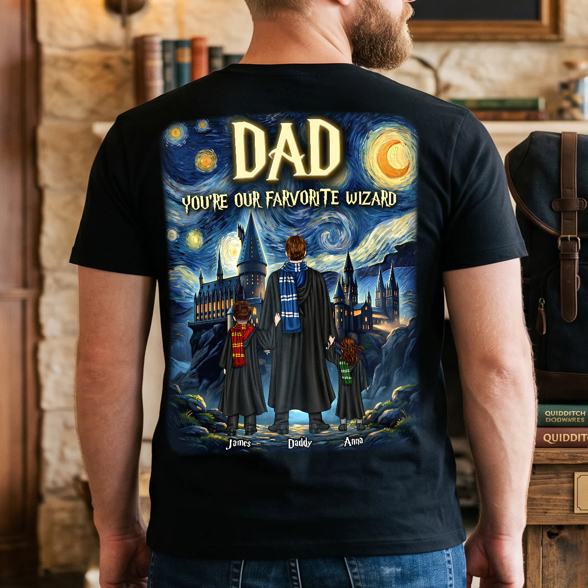 Personalized Wizard Dad Shirt with Kids Names Gift for Father