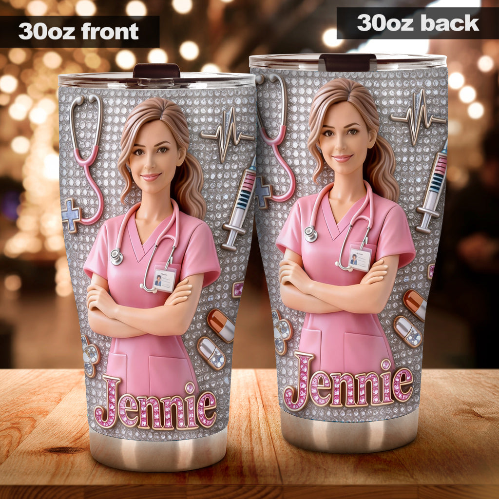Personalized Nurse Tumbler Custom Name Glitter Gift for Nurse