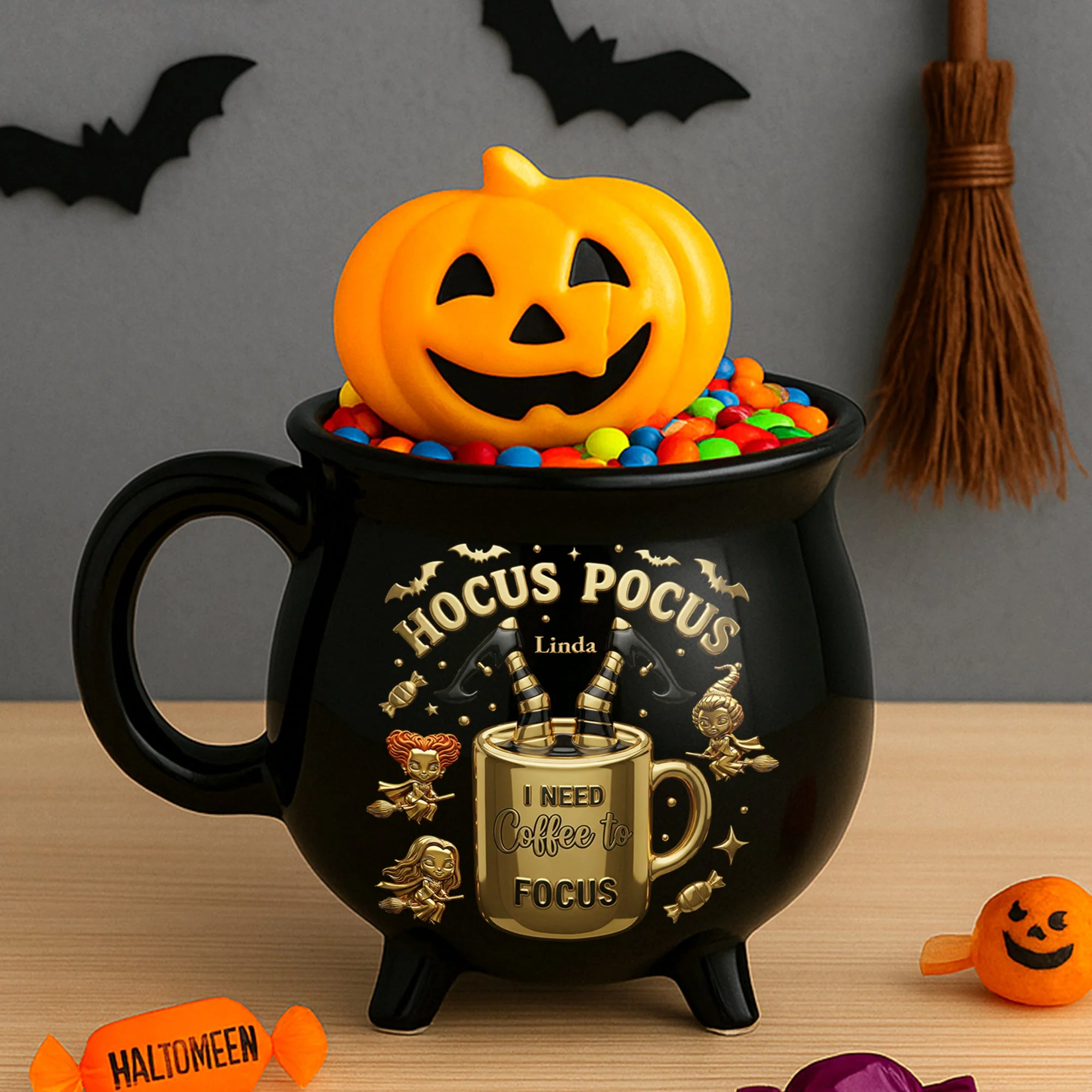 Personalized Cauldron Coffee Mug I Need Coffee to Focus - Halloween Gift for Her Cauldron Coffee Mug GradoCreations