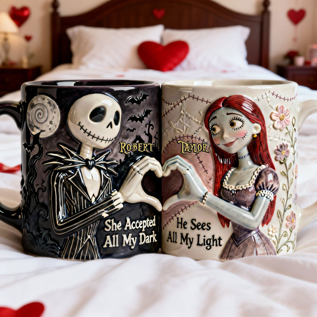 Personalized Spooky Couples Mug with Heart Design for Movie Fans