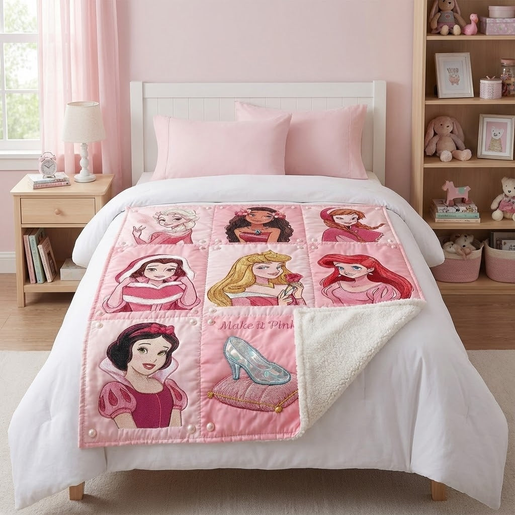 Personalized Pink Princess Blanket Custom Name Gift for Daughter