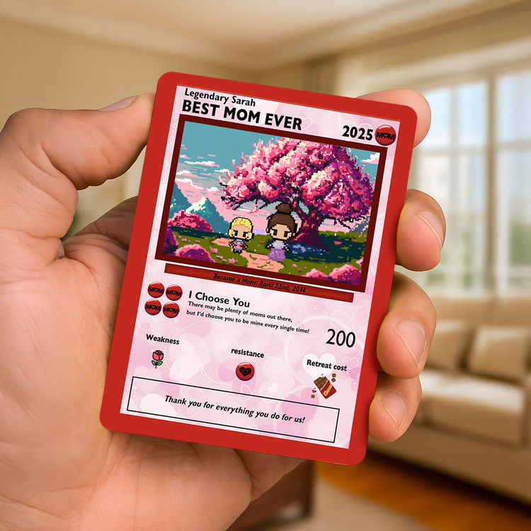 Personalized Pixel PoMo Metal Card Gift for Mom - Best Mom Ever | Mother's Day Keepsake