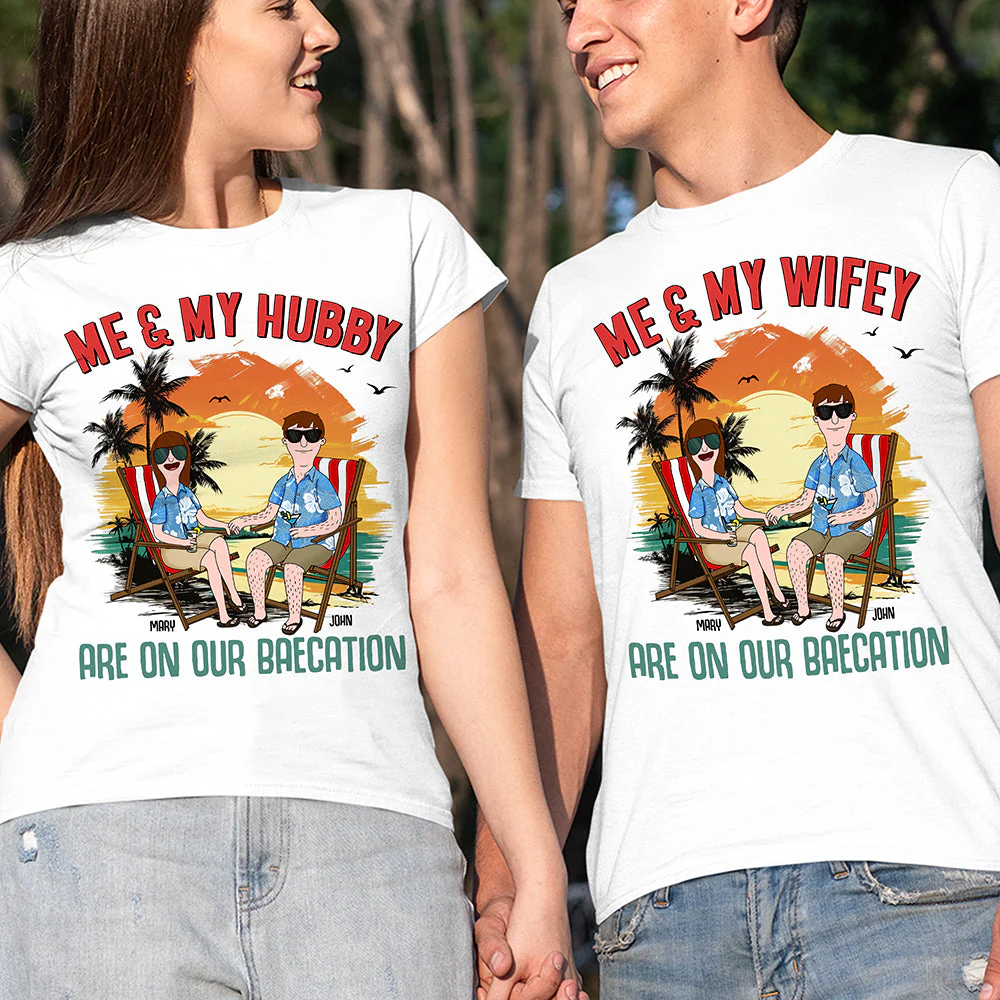 Personalized Beach Couple Shirts Custom Names Gift for Anniversary