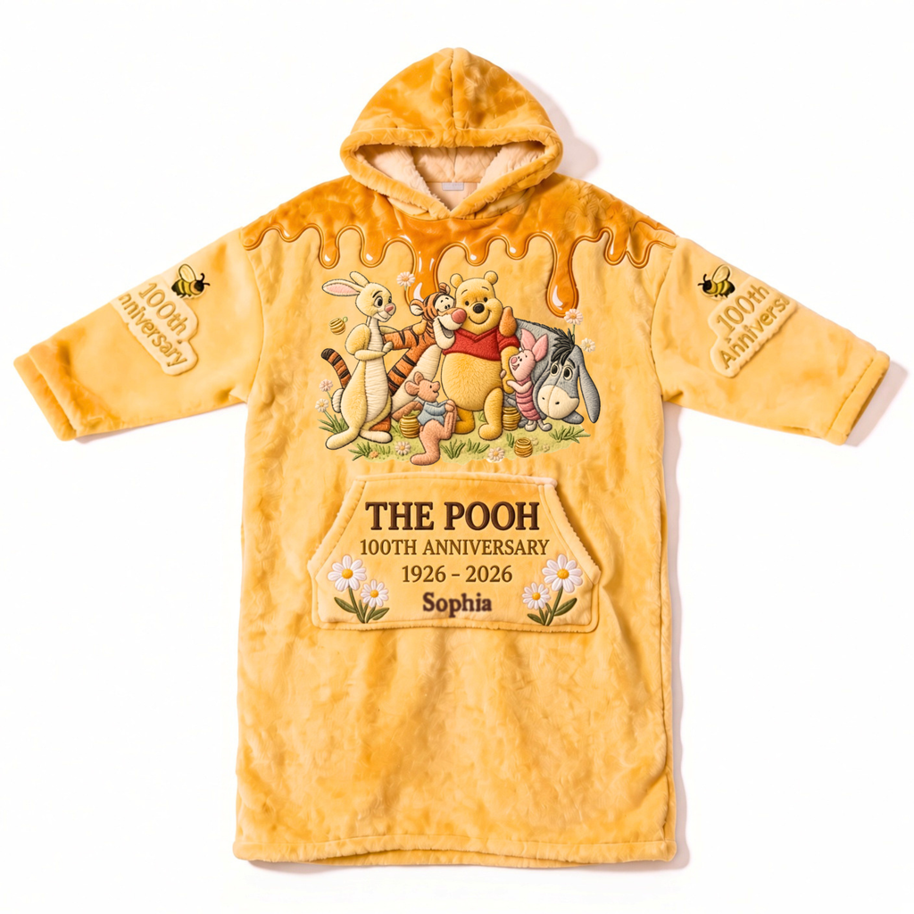 Personalized Winnie the Pooh 100th Anniversary Blanket Hoodie Gift Blanket Hoodie GradoCreations