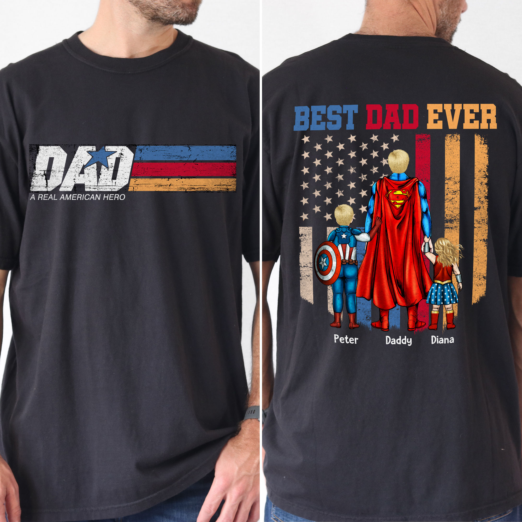 Personalized Dad Shirt A Real American Hero Gift for Dad Cotton Apparel GradoCreations