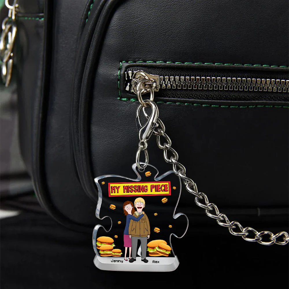 Personalized My Missing Piece Cartoon Keychain Gift for Couple, Anniversary