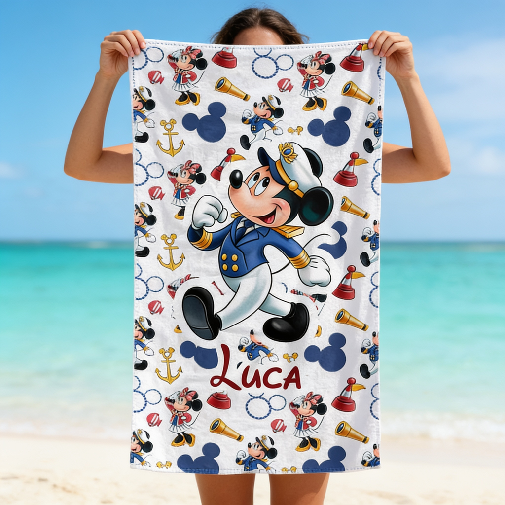 Personalized Mickey Mouse Beach Towel Custom Name Summer Vacation Gift