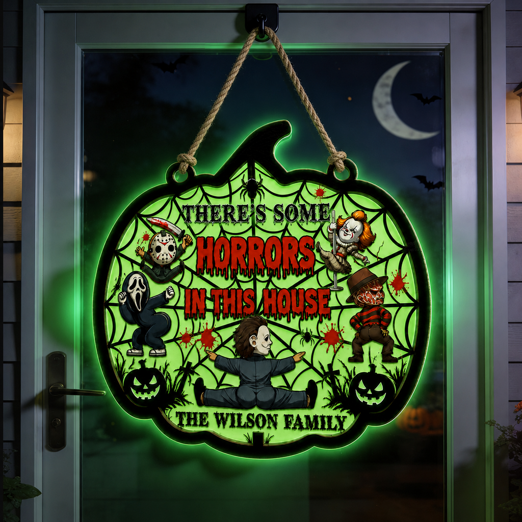 Personalized Luminous Halloween Sign with Family Name - Spooky Home Decor Luminous Wooden Sign GradoCreations