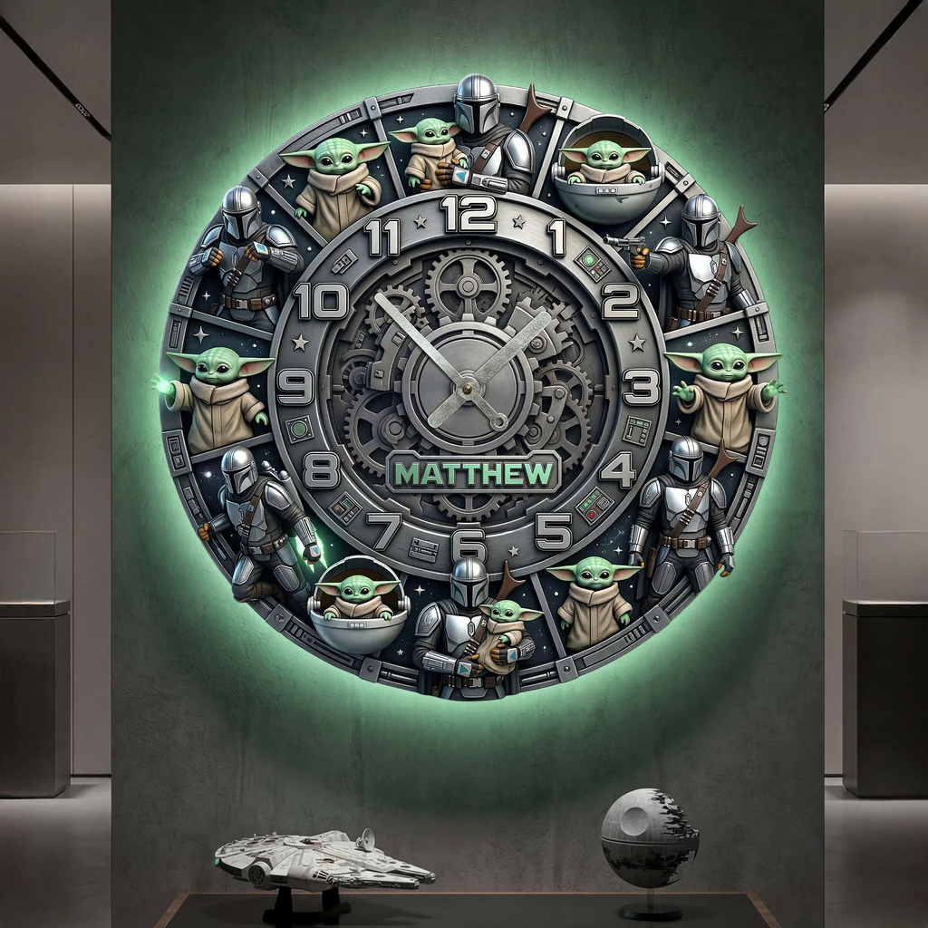 Personalized Baby Alien Acrylic Wall Clock Custom Name Gift for Movie Fans Wall Hanging Clock GradoCreations