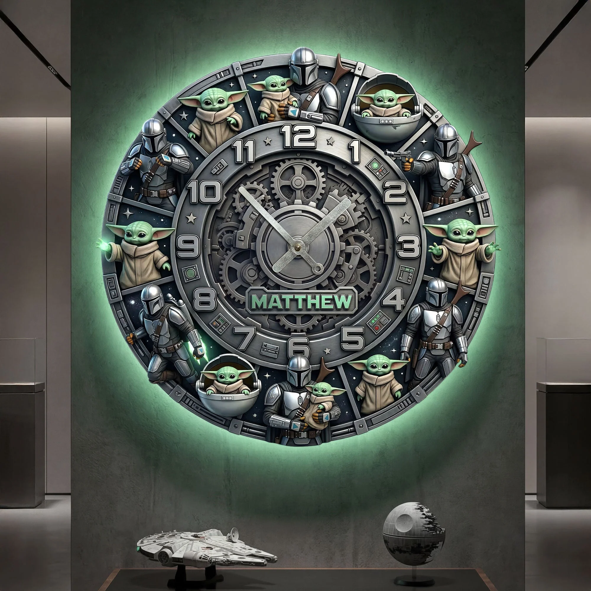 Personalized Baby Alien Acrylic Wall Clock Custom Name Gift for Movie Fans Wall Hanging Clock GradoCreations