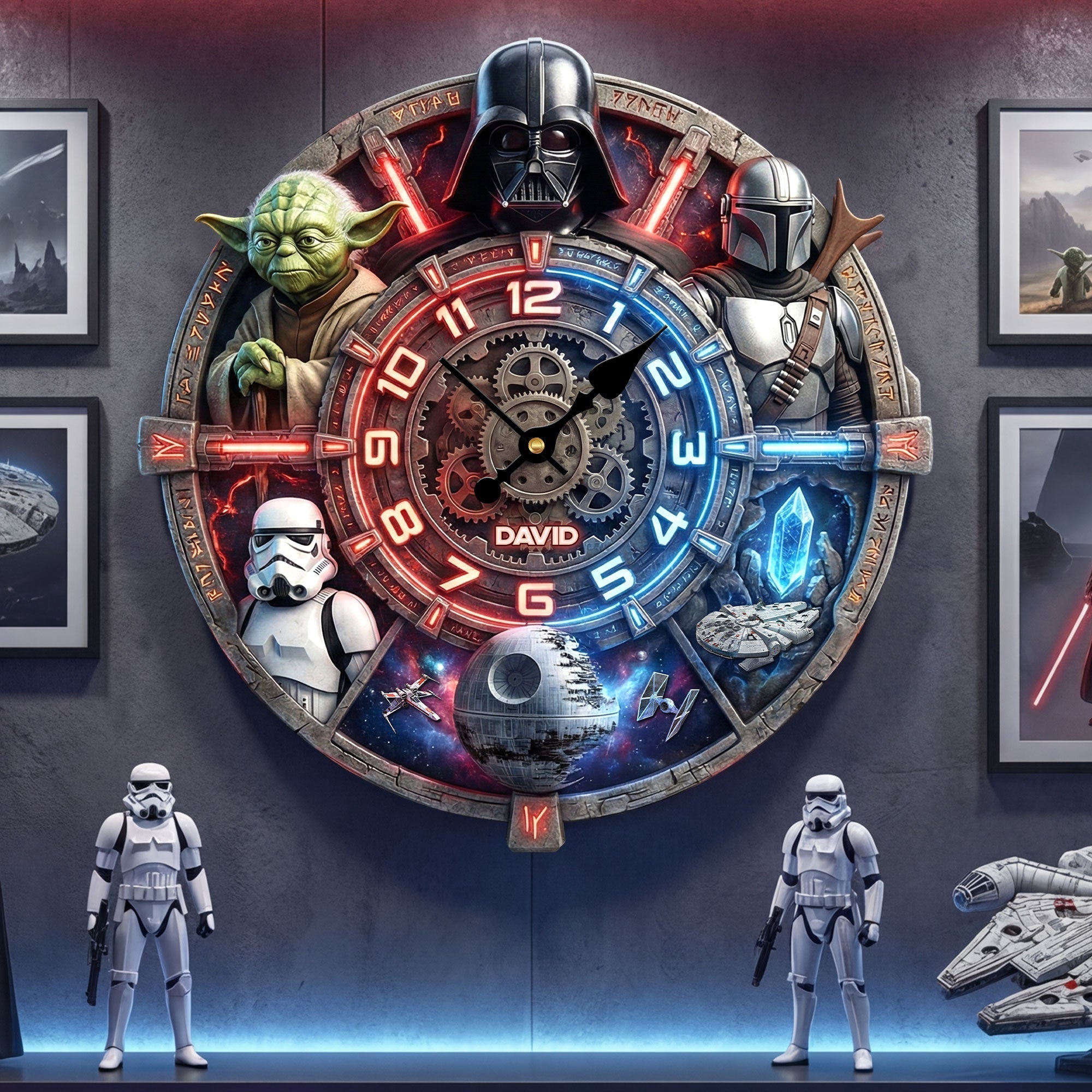 Personalized Acrylic Wall Clock with Galaxy Characters Gift for Movie Fans Wall Hanging Clock GradoCreations