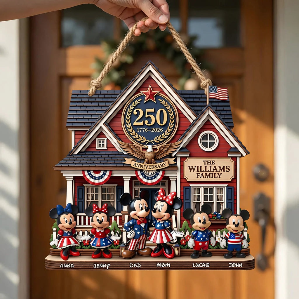 Personalized Custom Shaped Wood Sign for Family - 250 Years of America's Freedom Gift