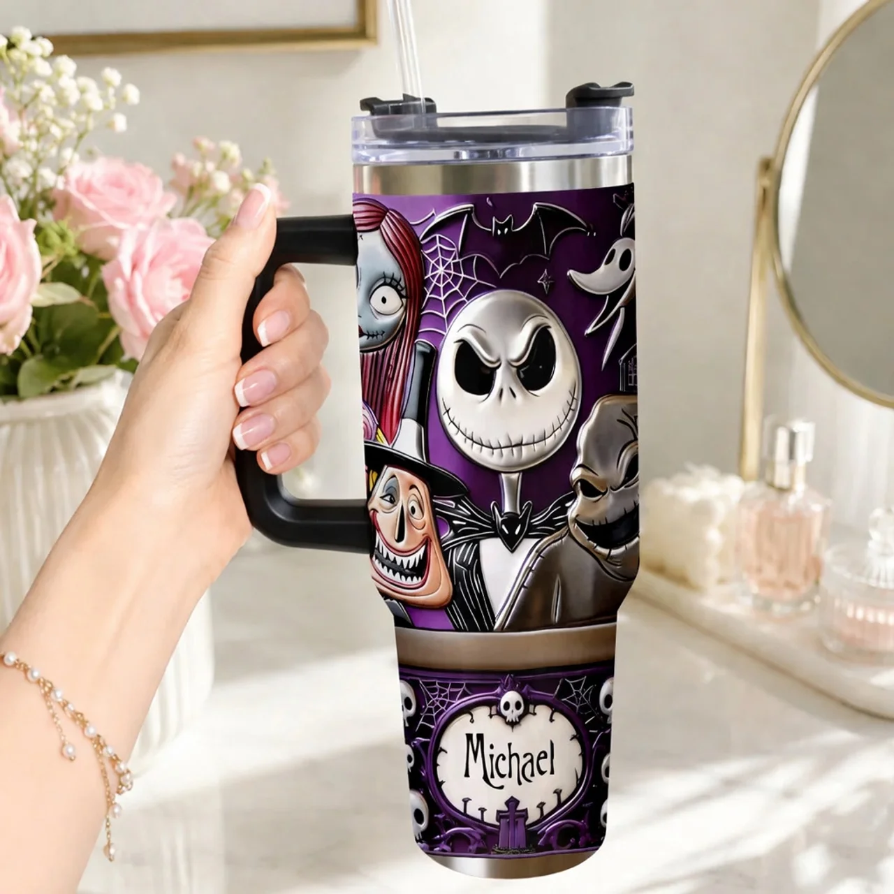 Personalized Spooky Tumbler Custom Name Drinkware Gift for Movie Fans