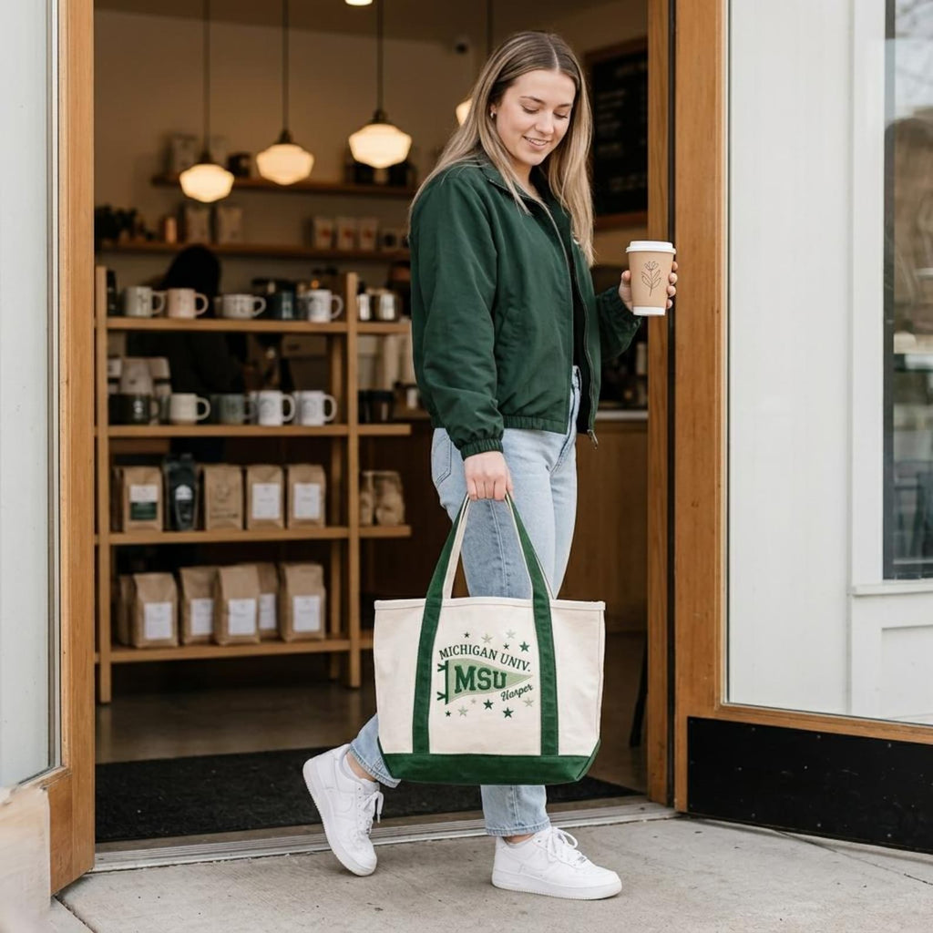 Personalized Embroidery Tote Bag with Custom Pennant Flag for Students & Teachers