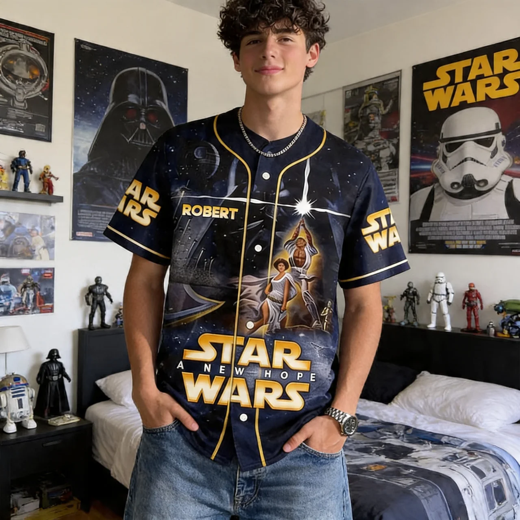 Personalized Star Wars Baseball Jersey 50th Anniversary Gift for Movie Fans