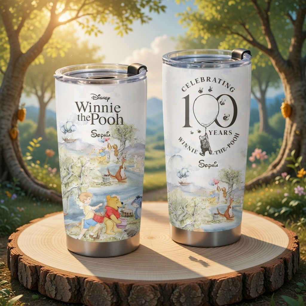 Personalized Winnie the Pooh Tumbler 100th Anniversary Gift