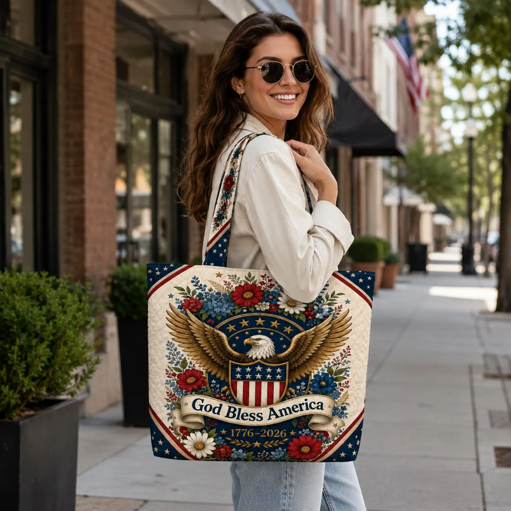 Patriotic Eagle Floral Quilted Tote Bag Gift for Patriots