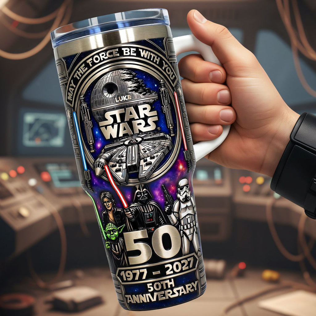 Personalized 50th Anniversary Star Wars Tumbler 40oz Cup Gift for Movie Fans
