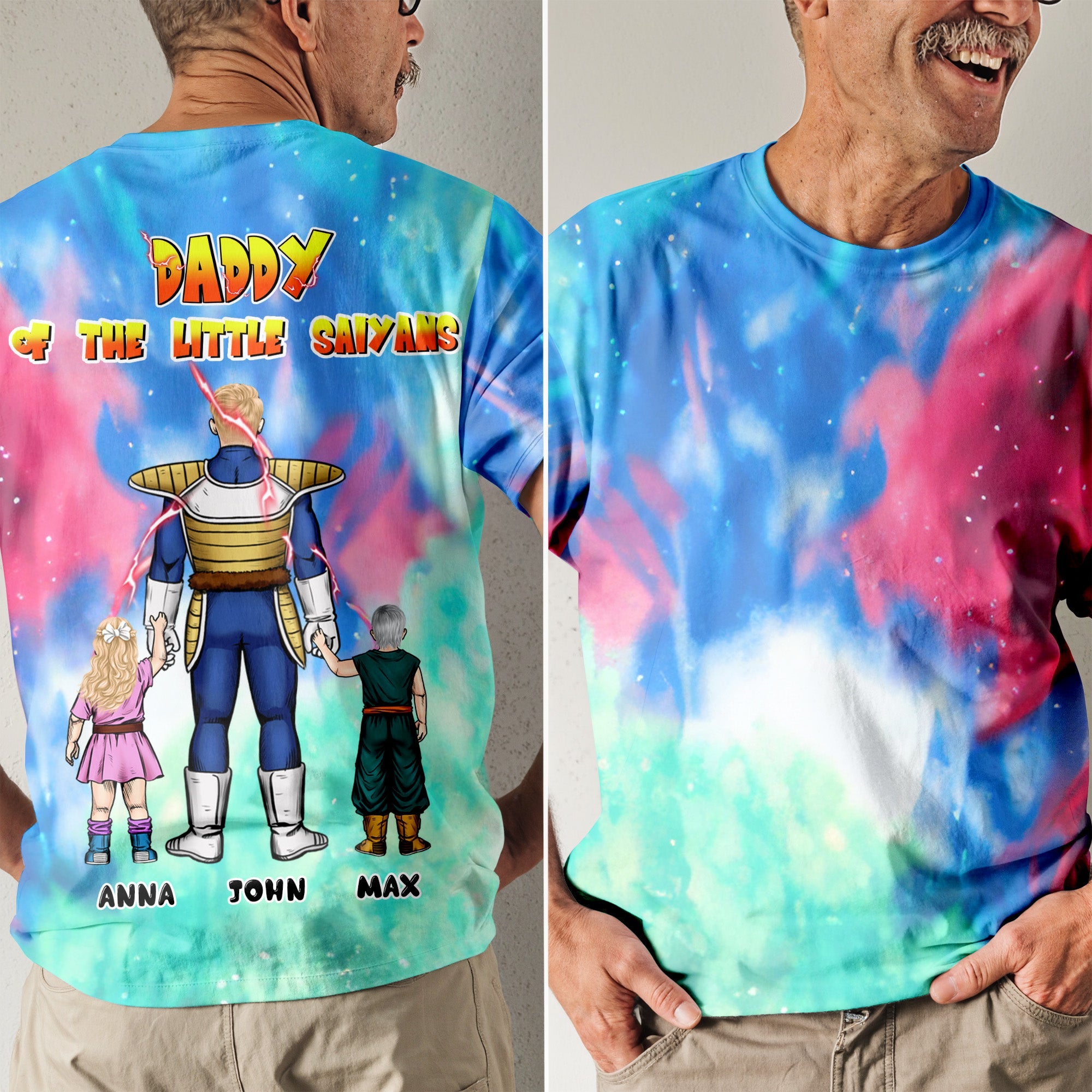 Personalized 3D T-Shirt for Dad with Little Saiyans Design - Gift for Father's Day