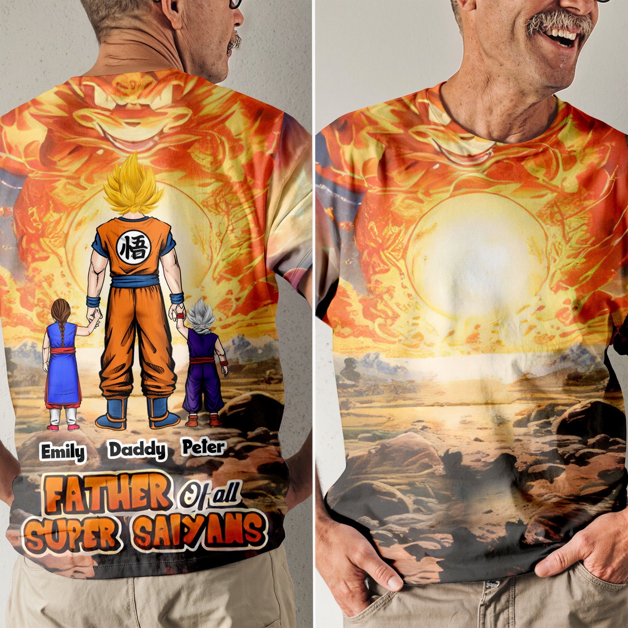 Personalized 3D Super Saiyan T-Shirt Gift for Dad, Grandpa | Unique Father's Day Apparel