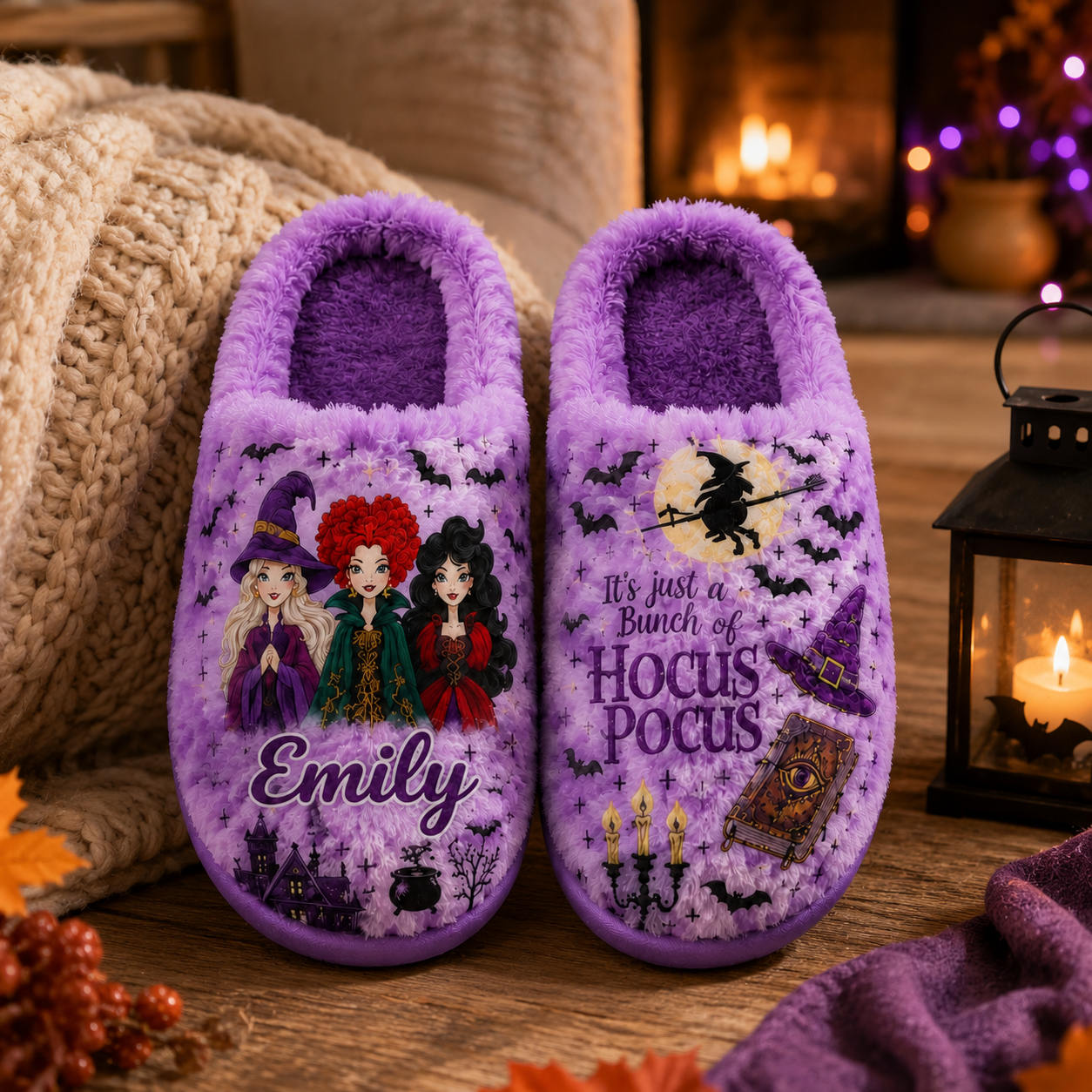 Personalized Halloween Witch Trio Slippers Cozy Gift for Her Slippers GradoCreations