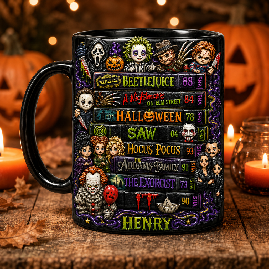 Personalized Black Halloween Mug with Spooky Artwork for Family Mug GradoCreations