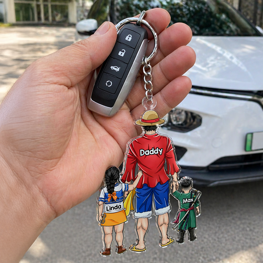 Personalized Dad Keychain with Kids Custom Acrylic Gift for Father's Day