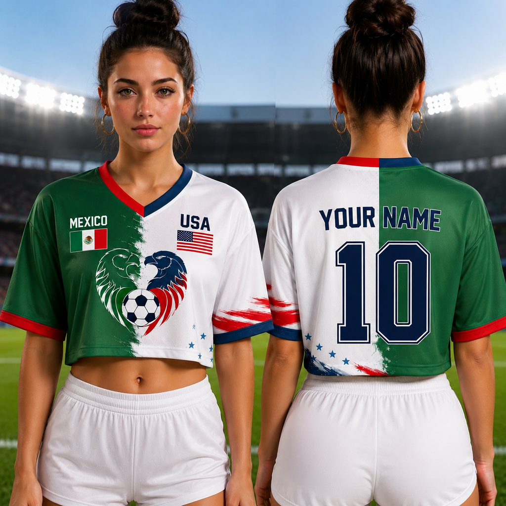 Personalized Mexico USA Soccer Jersey Crop Tee Custom Name Gift for Fans