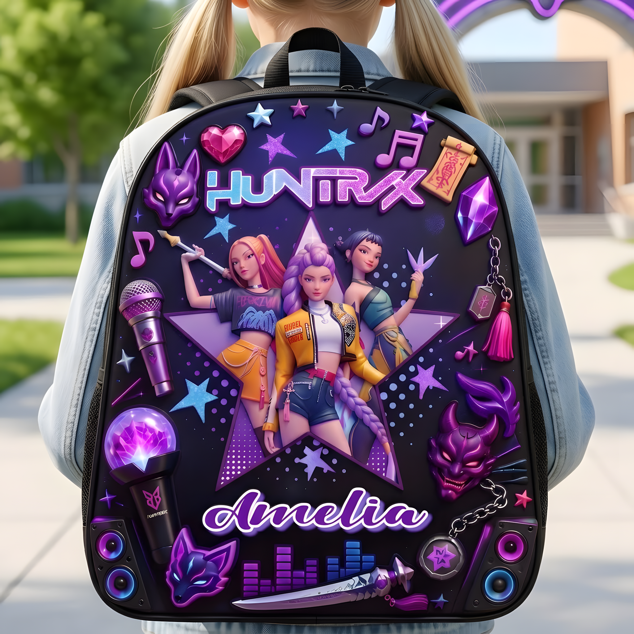 Personalized Cartoon Girl School Bag Set with Lunch Bag, Pencil Case & Water Bottle – Back to School Gift School Bag+ GradoCreations
