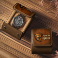 Personalized Leather Watch Case with Man Of God Design Gift for Dad