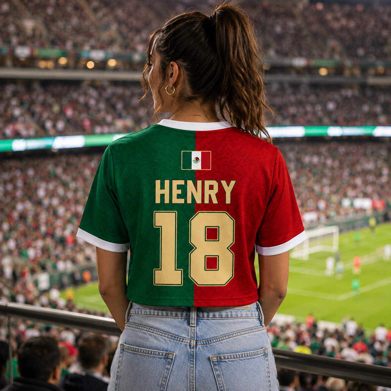 Personalized Mexico Soccer Jersey Crop Tee Custom Name Gift for Football Fans