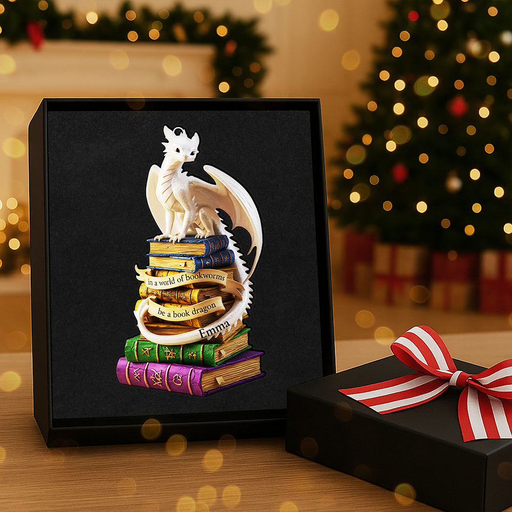 Personalized Book Dragon Acrylic Ornament Gift for Book Lovers