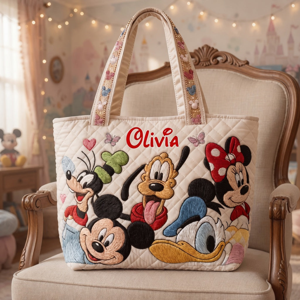 Personalized Quilted Tote Bag with Disney Friends for Her - Unique Gift Idea Quilted Tote Bag GradoCreations