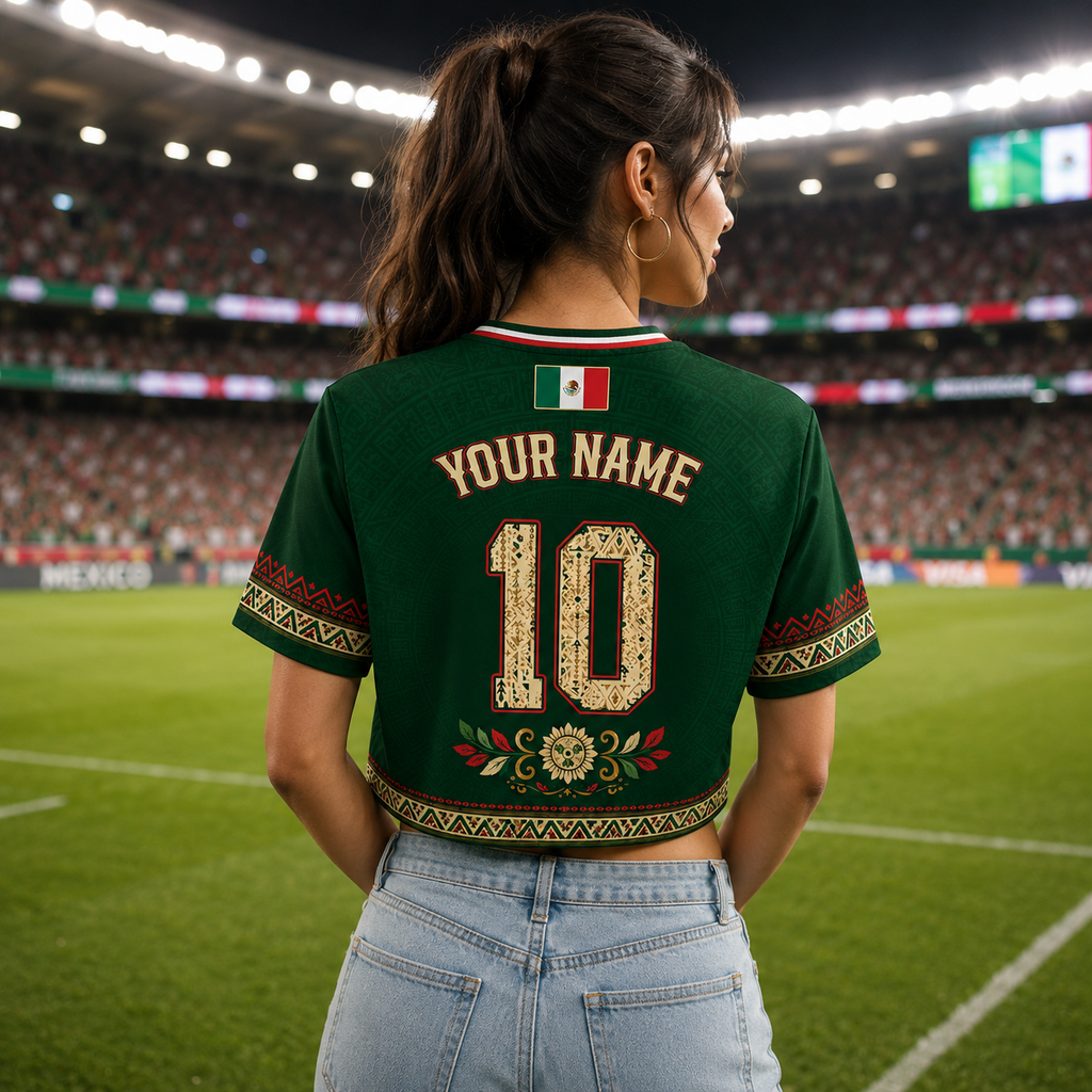 Personalized Aztec Eagle Soccer Jersey Crop Tee for Her - Unique Birthday Gift