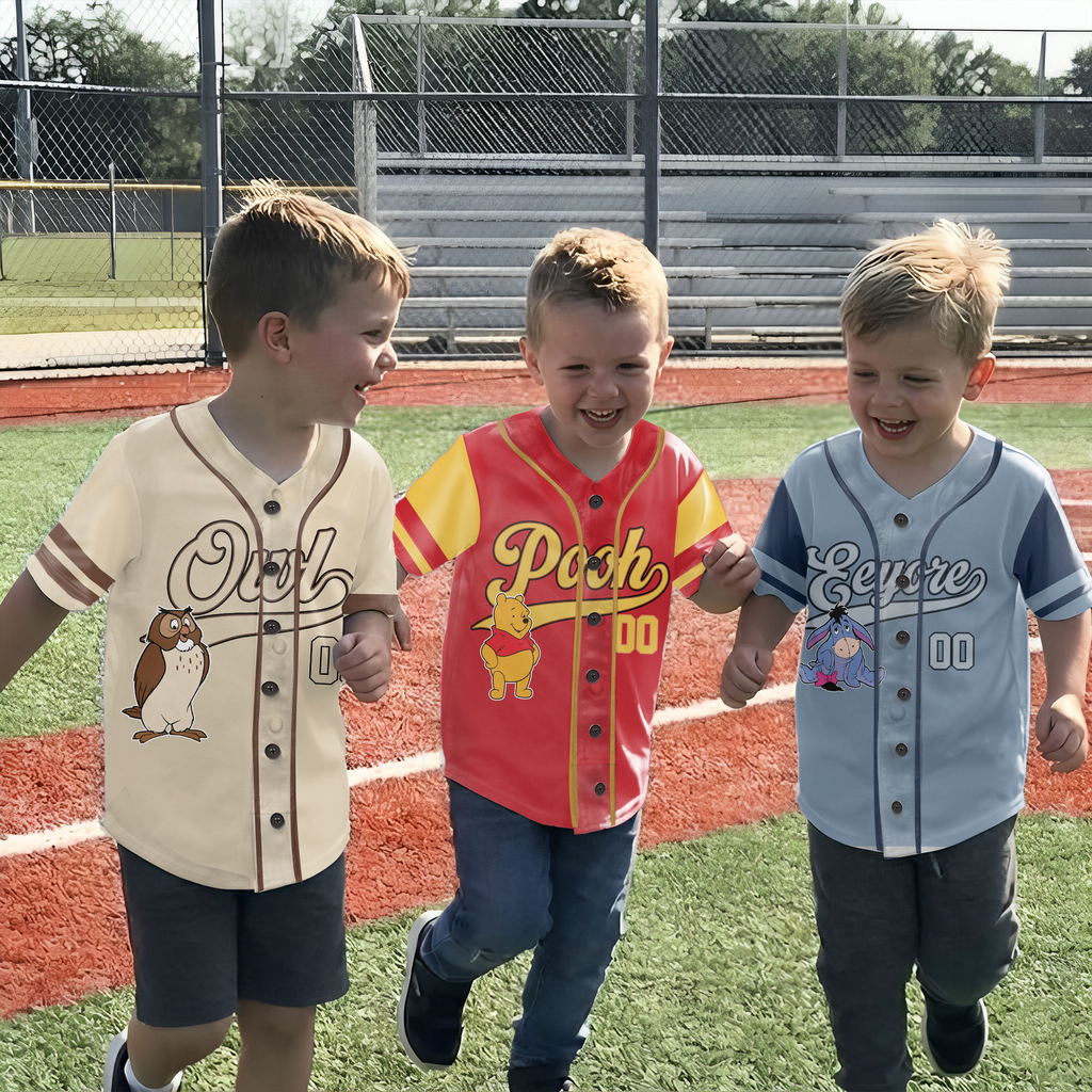 Personalized Baseball Jersey with Honey Bear Characters for Kids and Adults - Unique Family Gift