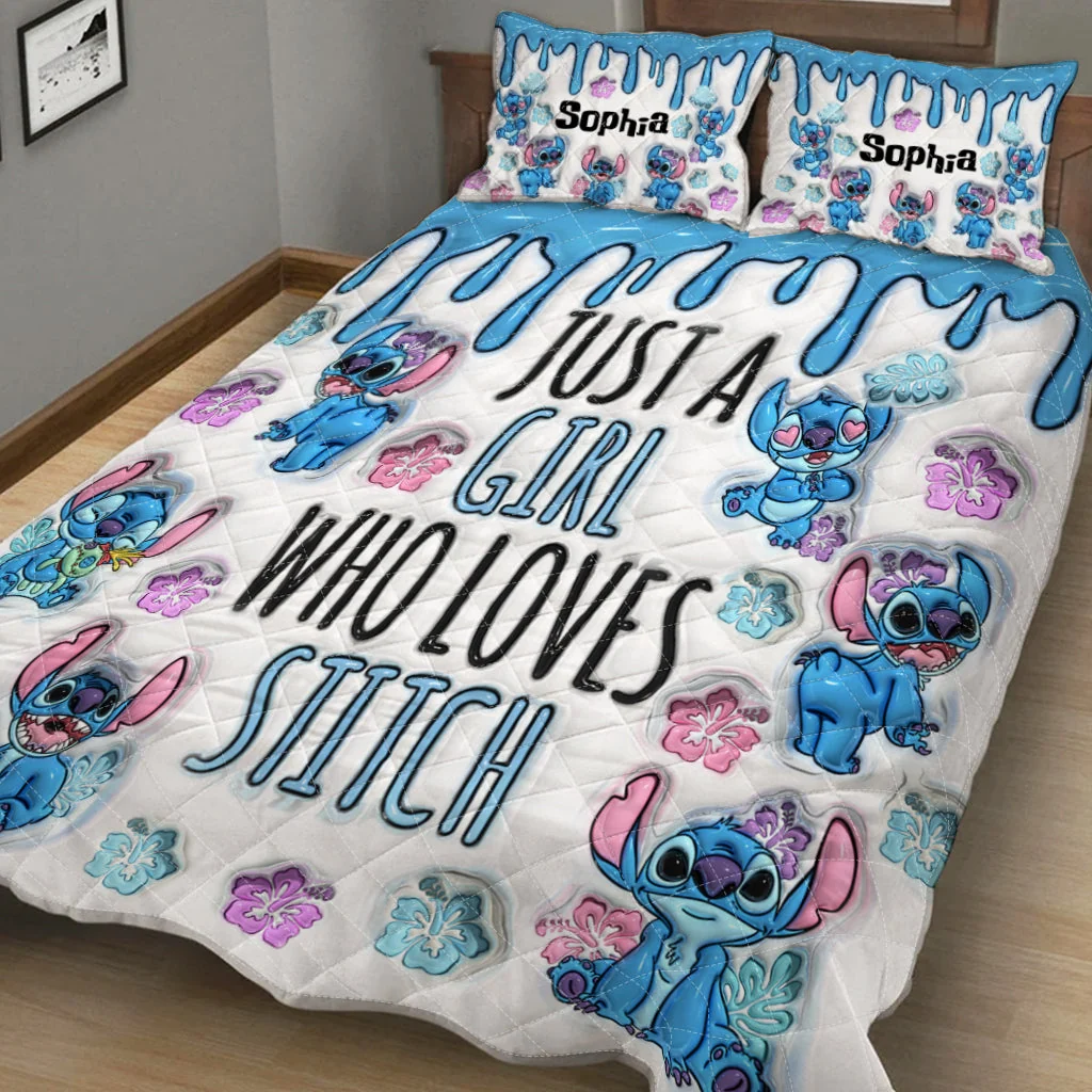 Personalized Stitch Quilt Bedding Set Custom Name Gift for Her Quilted Bedding Set GradoCreations
