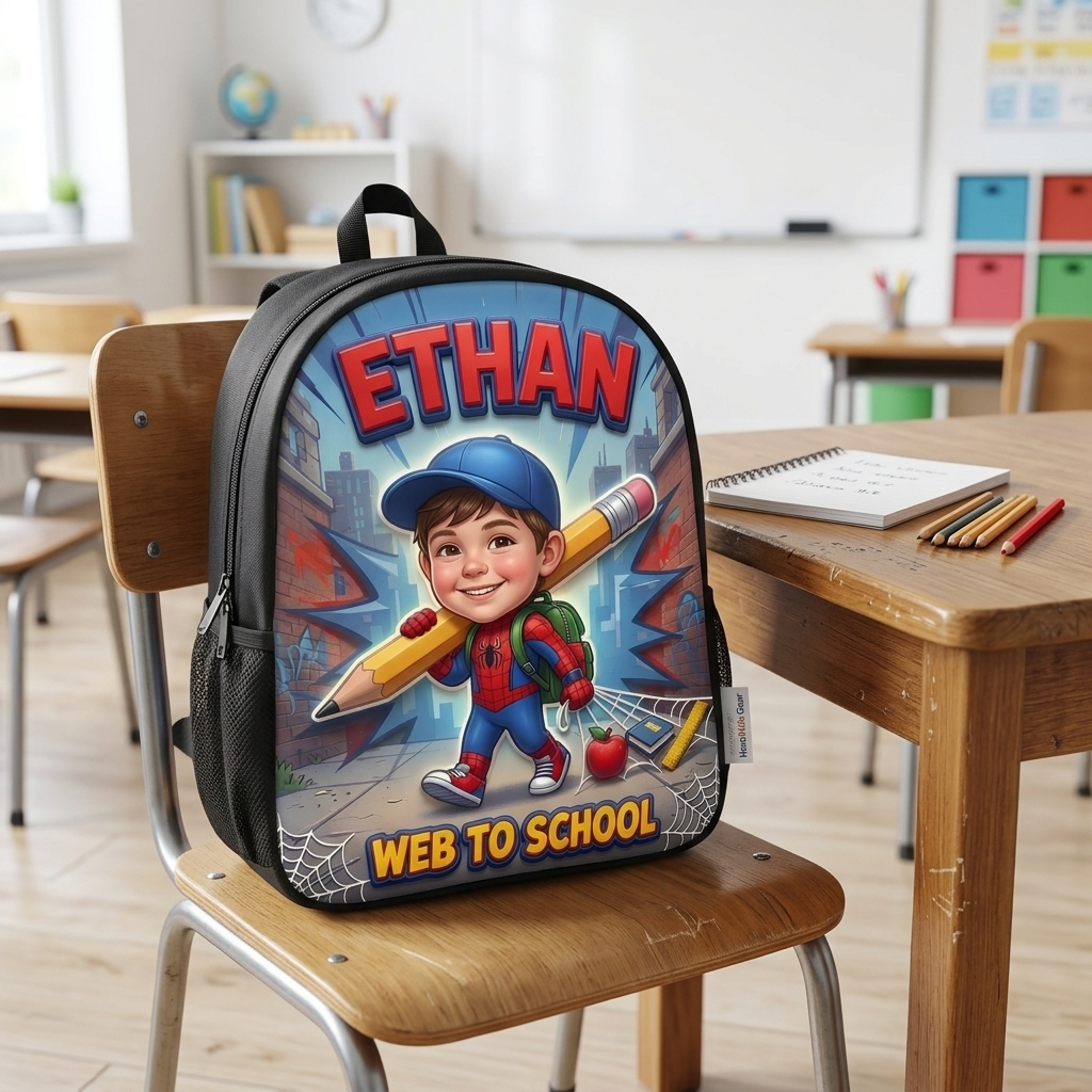 Personalized Superhero Kids Backpack, Lunch Bag, Pencil Case & Water Bottle Gift for Back to School School Backpack GradoCreations