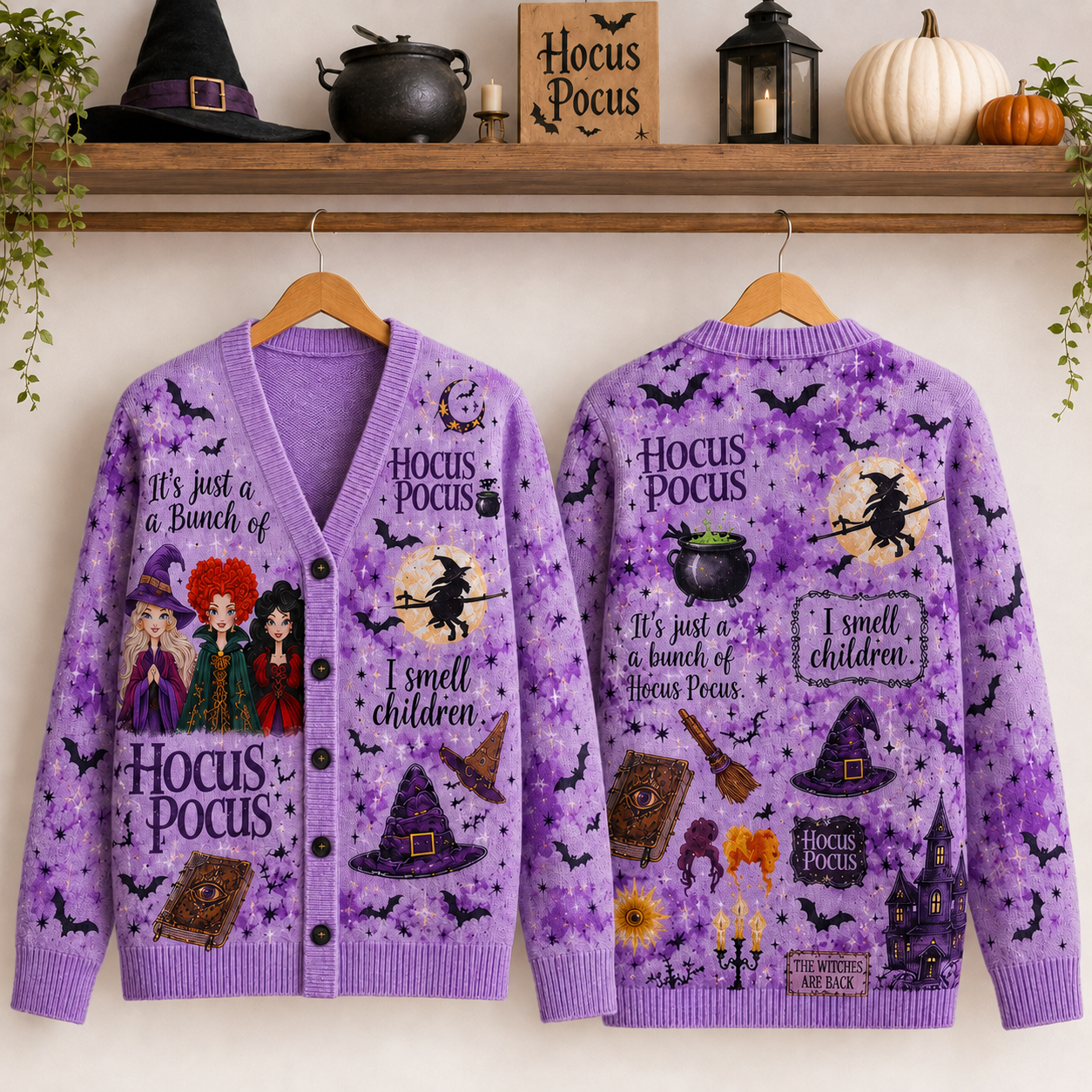 Personalized Hocus Pocus Halloween Cardigan for Her - Custom Design Cardigan GradoCreations