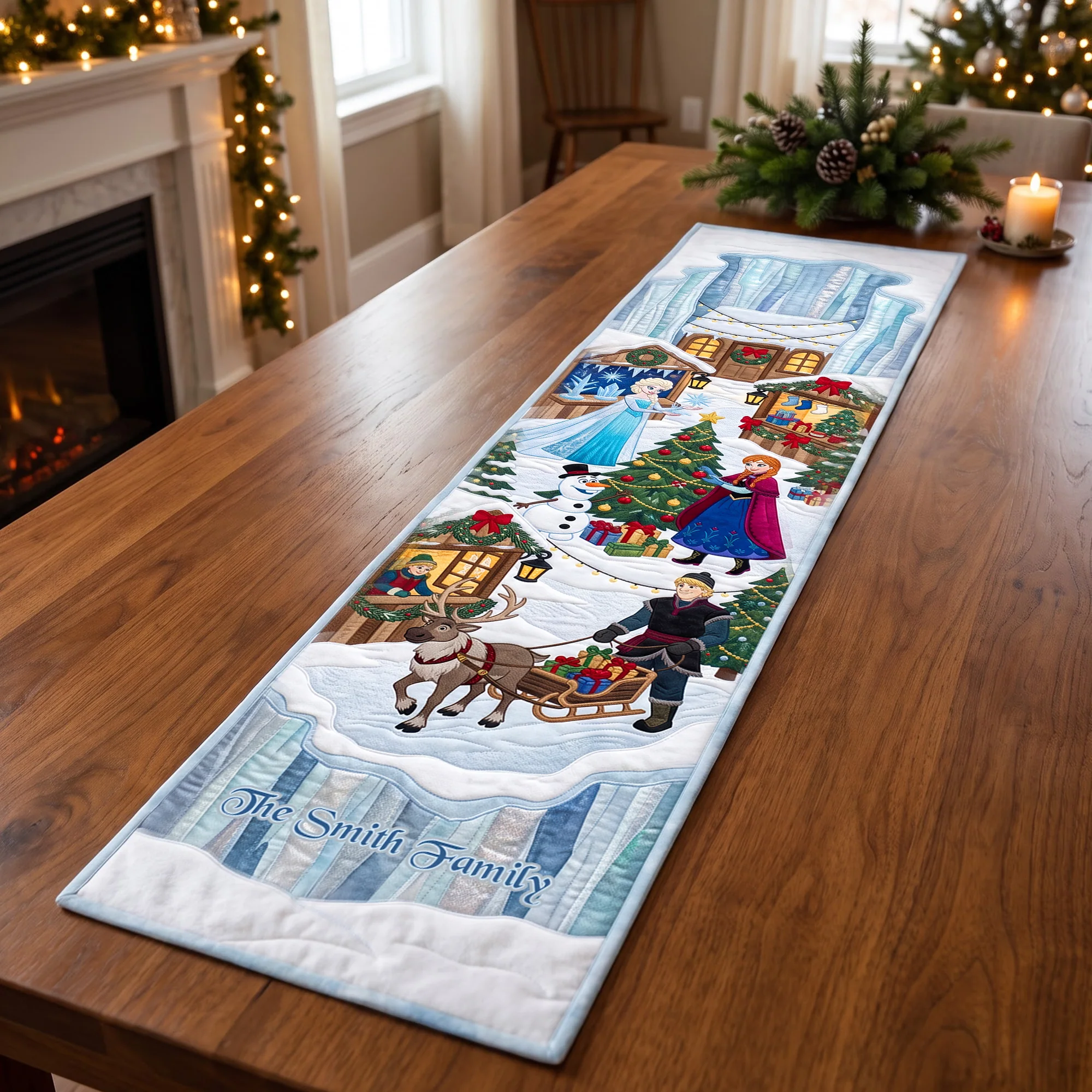 Personalized Winter Village Table Runner Christmas Gift for Family Quilt Table Runner GradoCreations