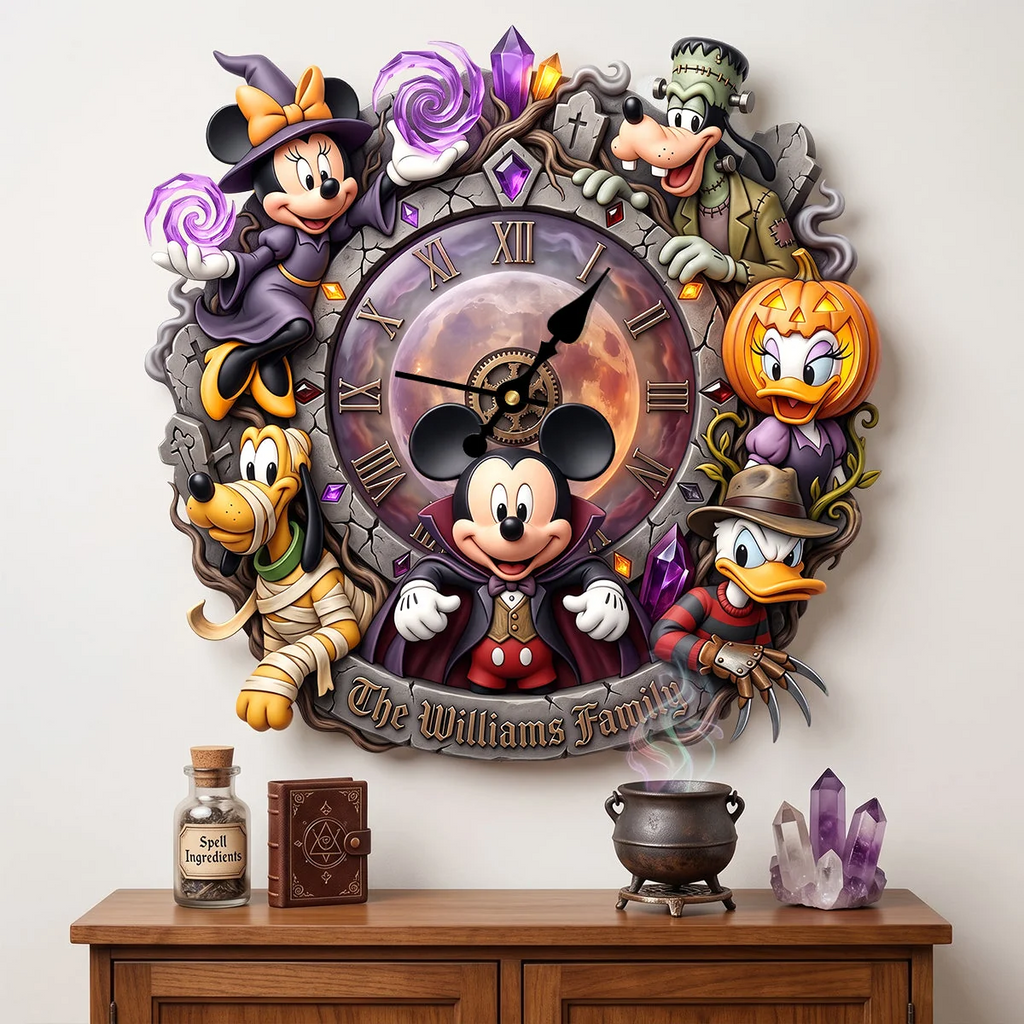 Personalized Halloween Wall Clock Custom Family Name Gift Wall Hanging Clock GradoCreations