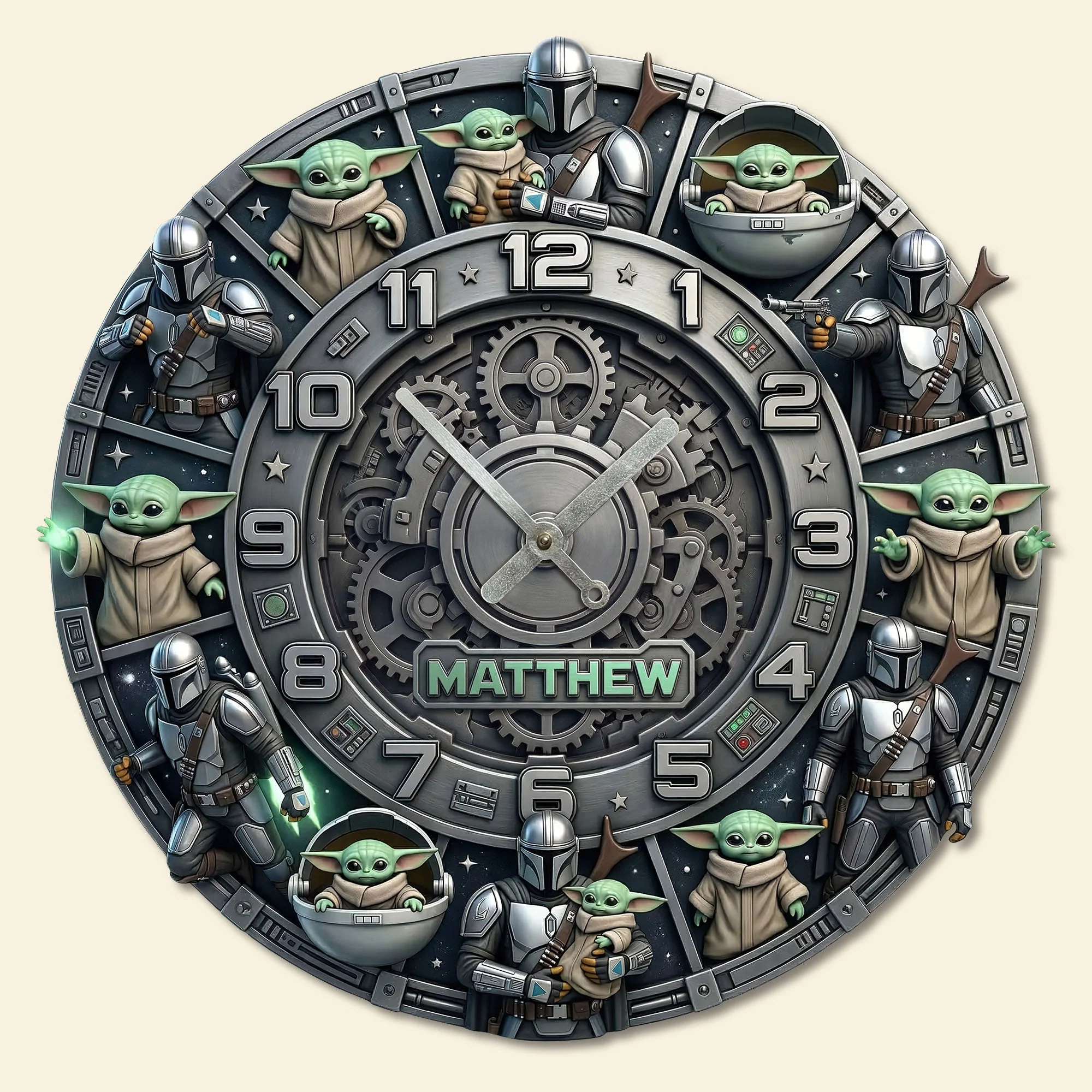 Personalized Baby Alien Acrylic Wall Clock Custom Name Gift for Movie Fans Wall Hanging Clock GradoCreations