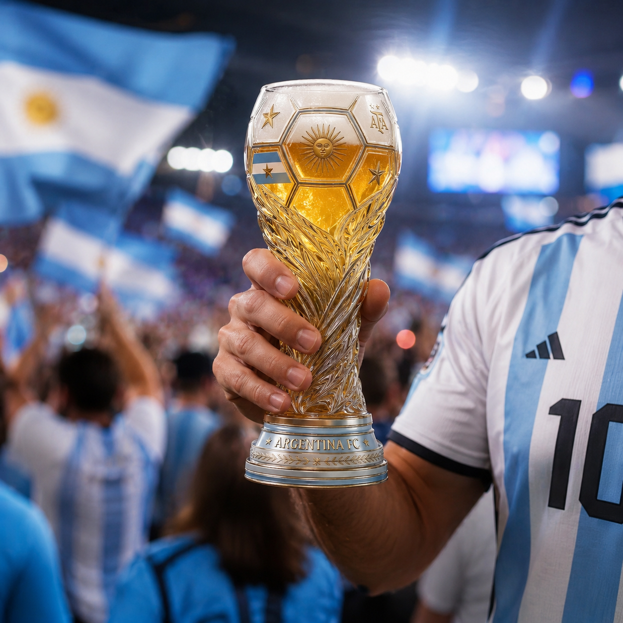 Personalized Trophy Beer Glass for Argentina Football Fans Gift
