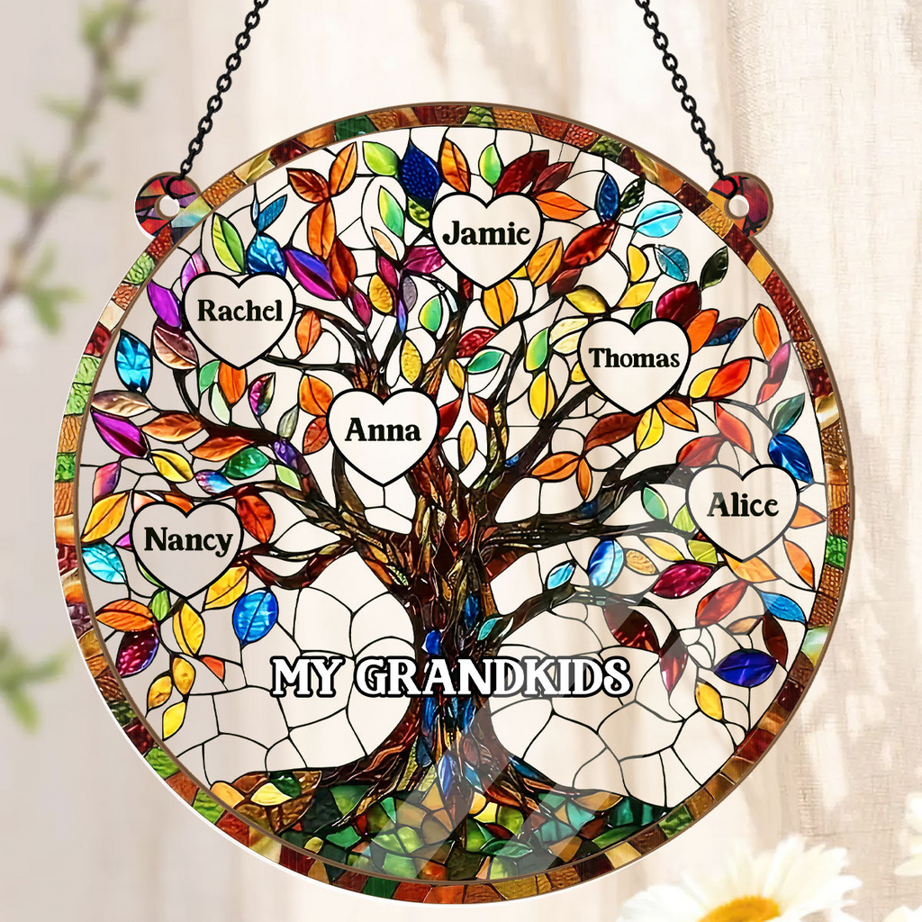 Personalized Family Tree Suncatcher Gift for Grandma, Mom