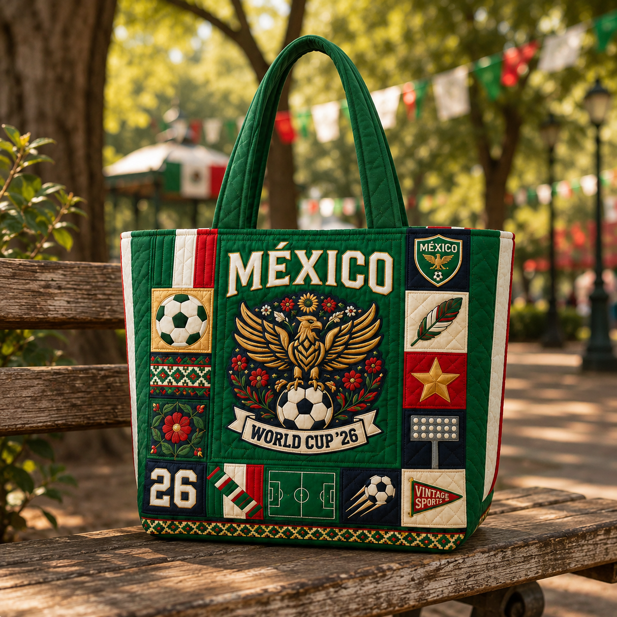 Personalized Mexico World Cup 2026 Quilted Tote Bag Gift for Football Fans