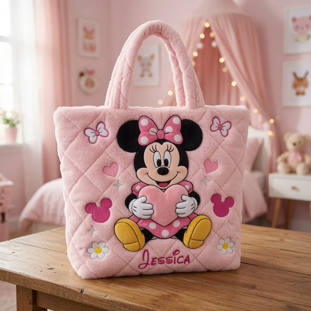 Personalized Minnie Mouse Quilt Tote Bag Custom Name Gift for Kids Quilt Tote Bag GradoCreations