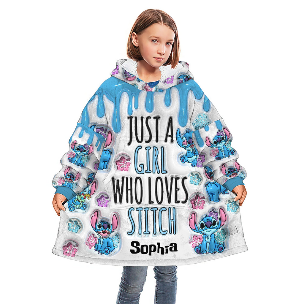 Personalized 3D Effect Blanket Hoodie for Girls | Custom Name Christmas Gift