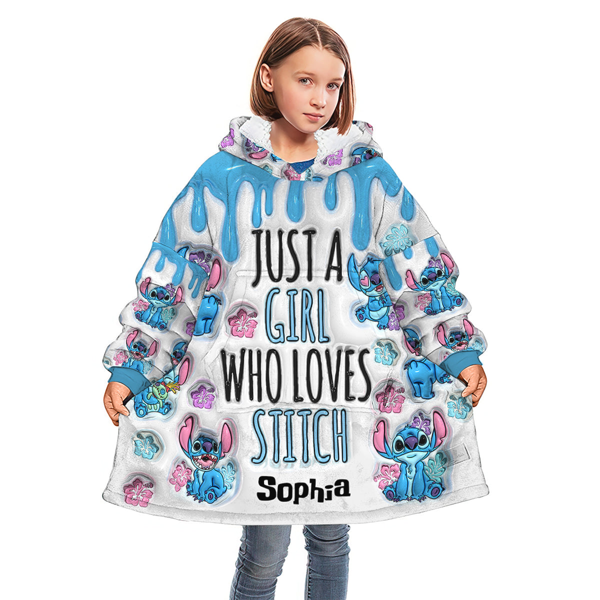 Personalized 3D Effect Blanket Hoodie for Girls | Custom Name Christmas Gift