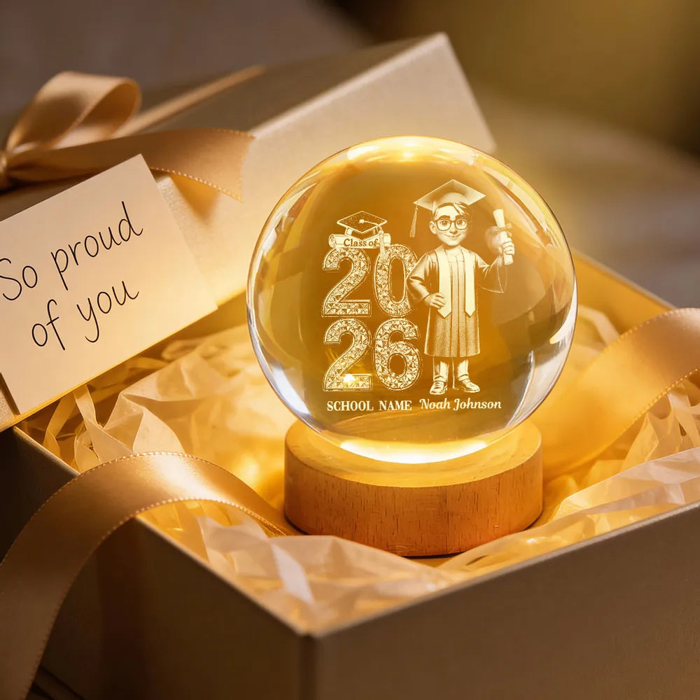 Personalized Crystal Globe Lamp Graduation Class of 2026 Gift for Graduates