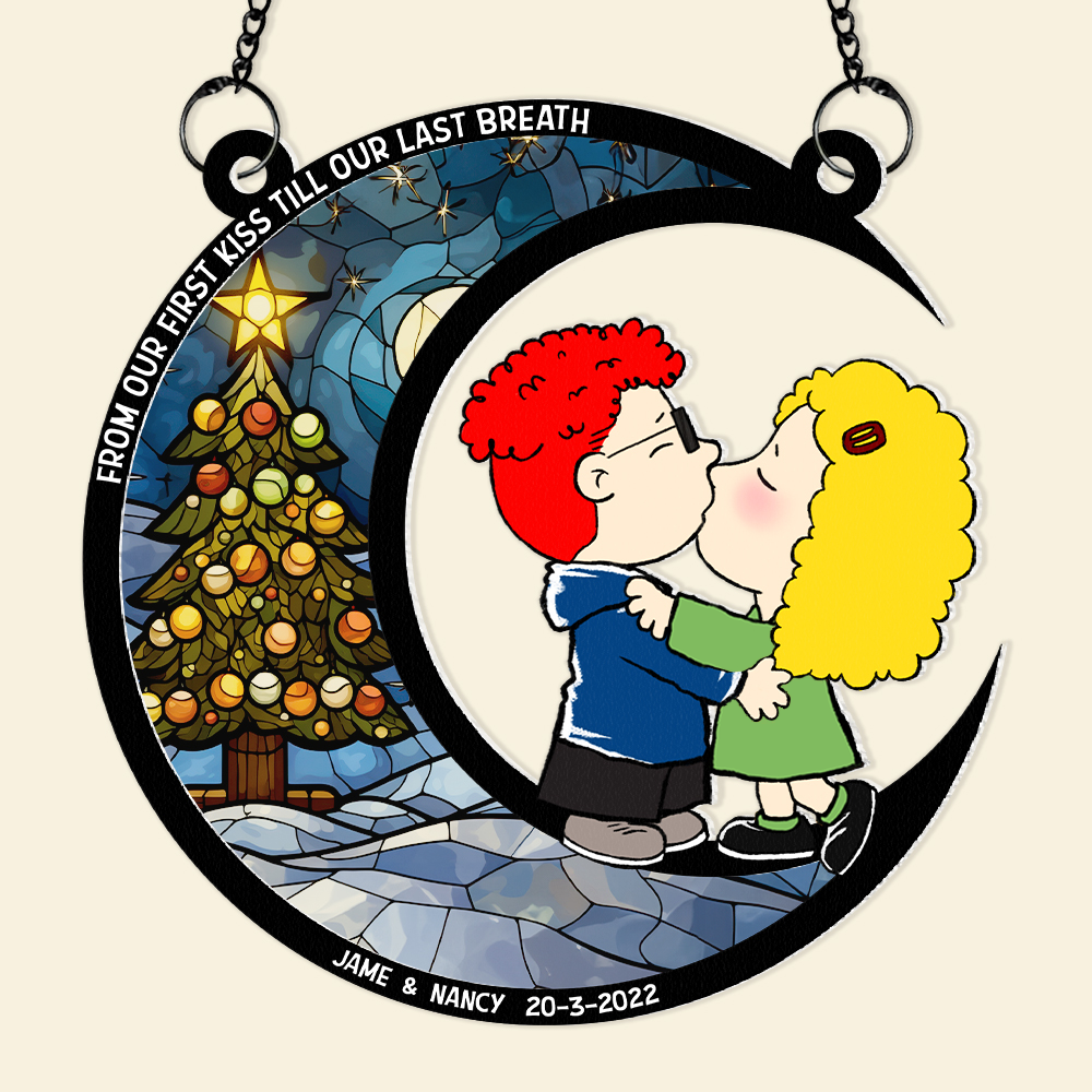 Personalized Window Hanging Suncatcher Ornament Gift for Couples | Christmas Decoration