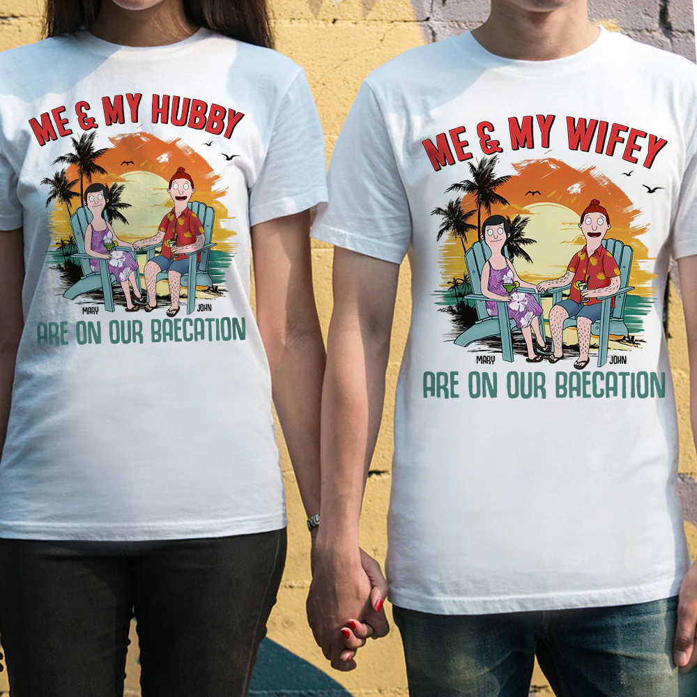 Personalized Beach Couple Shirts Custom Names Gift for Anniversary